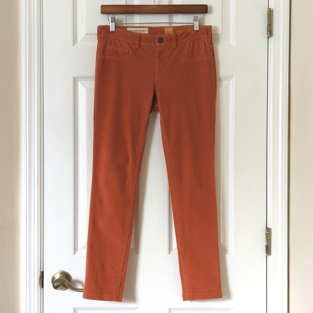 Pilcro Anthropologie Serif Pinwale Corduroy Mid Rise Skinny Pants Orange 27